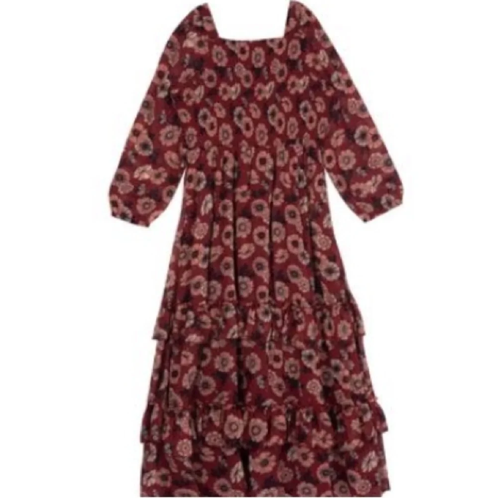 Rare Editions Big Girls Printed Lurex Chiffon Smocked Maxi Dress - Burgundy